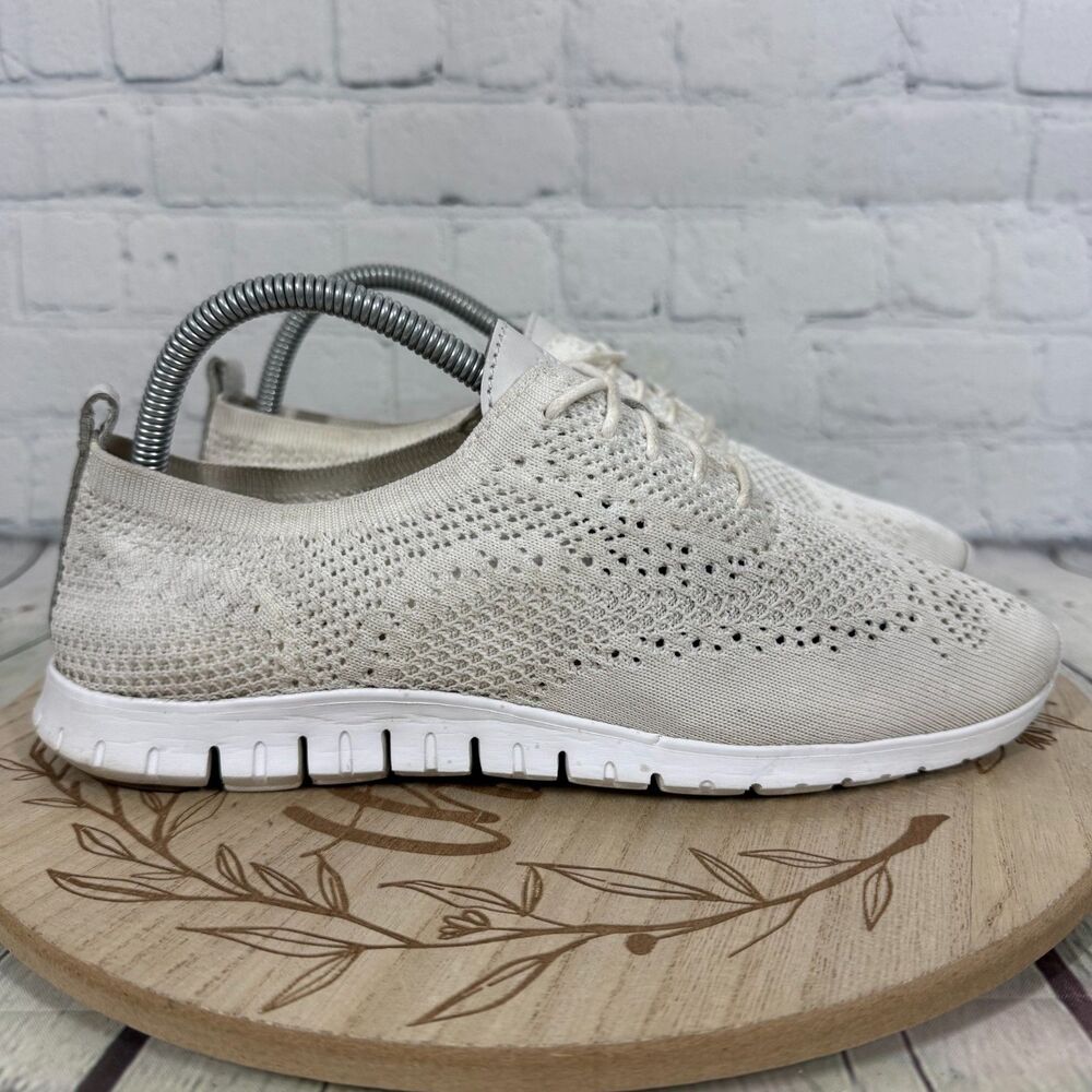 Cole Haan Sneaker Women Size 9.5 White Eyelet Lace Up Knit Comfortable Preppy